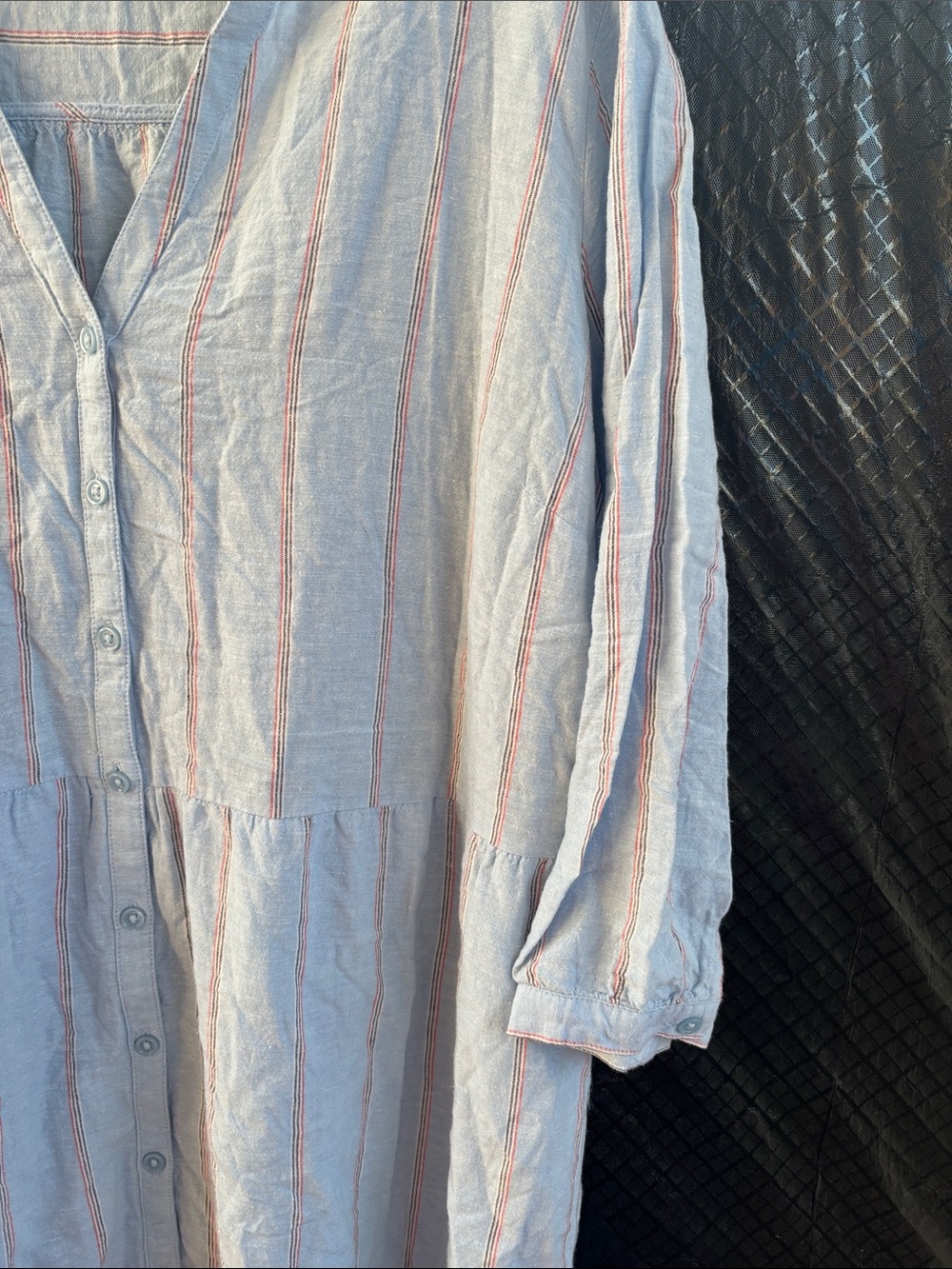Old Navy Light Blue and Coral Striped Button-Front Dress - Picture 4 of 9